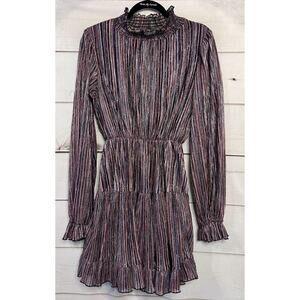 o.p.t. Size XS Dress Multicolor Shimmer Long Sleeves High Ruffle Neck